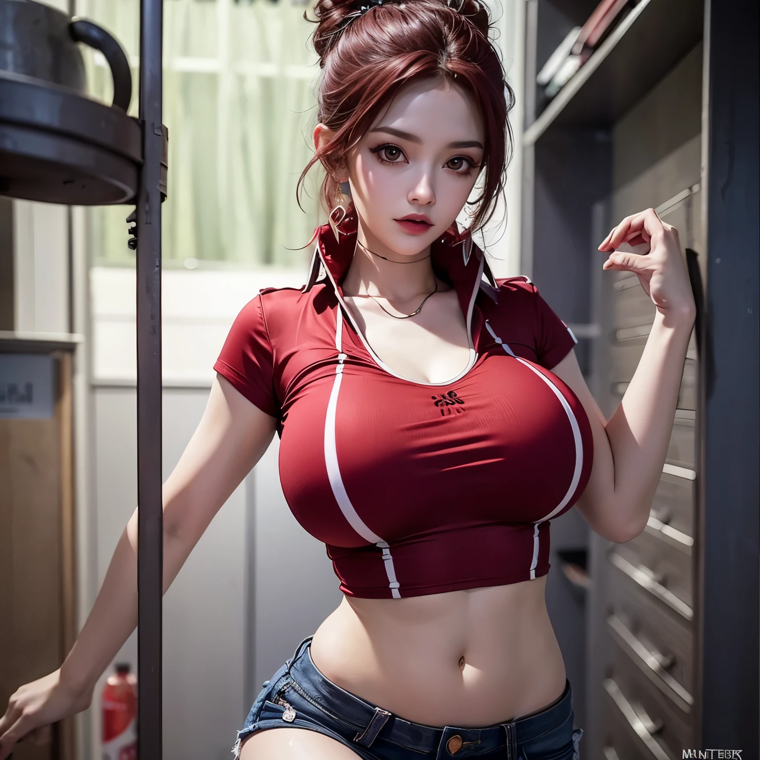 (Pretty Asian girl, idol, extremely detailed CG, 8K High Quality, Depth of field, Cinematic Light, Lens Flare, Ray tracing, beautiful lips, lots of cute soft freckles, beautiful eyes, intricate detail face, ultra detailed skin, 1girl, in the dark, deep shadow, front shot, face forward, big eyes, clear brown eyes, random position, pale skin, flashy orange hair, orange eyebrows, perky breasts, detailed cleavage, looking at viewer, big smile, chubby, tattoo on both arms and all over her body, many tattoos on breasts, breasts pushing against her tight shirt, face tattoos, wear a shirt, wear low waist pale tartan skirt with visible white thong, tight sailor top that color matches skirt, wide gap between thighs:1.6, view full body from head to toe shot, slutty, navel piercing, wear cat ears headband, wear high thighs stockings with hangers from under her skirt, shows her vampire fangs, earrings, piercings, jewelry, lots bracelets, at the amusements park), (Intense sex appeal of young women), (woman who makes erotic temptations), (she reaches an amazing orgasm)
An Asian girl, exhibiting idol-like features, emerges from the depths of shadow in an extremely detailed CG Unity 8K wallpaper. Her beautifully sculpted face boasts intricate details, with ultra-detailed skin that appears almost alive, she want's us to think of her as a slut