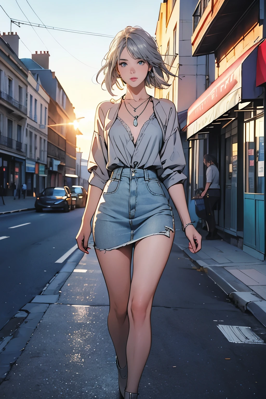 ボロボロのcamisole，Torn clothes(camisole)，(Underboob)，Damage shorts，Tattered shorts，Open button