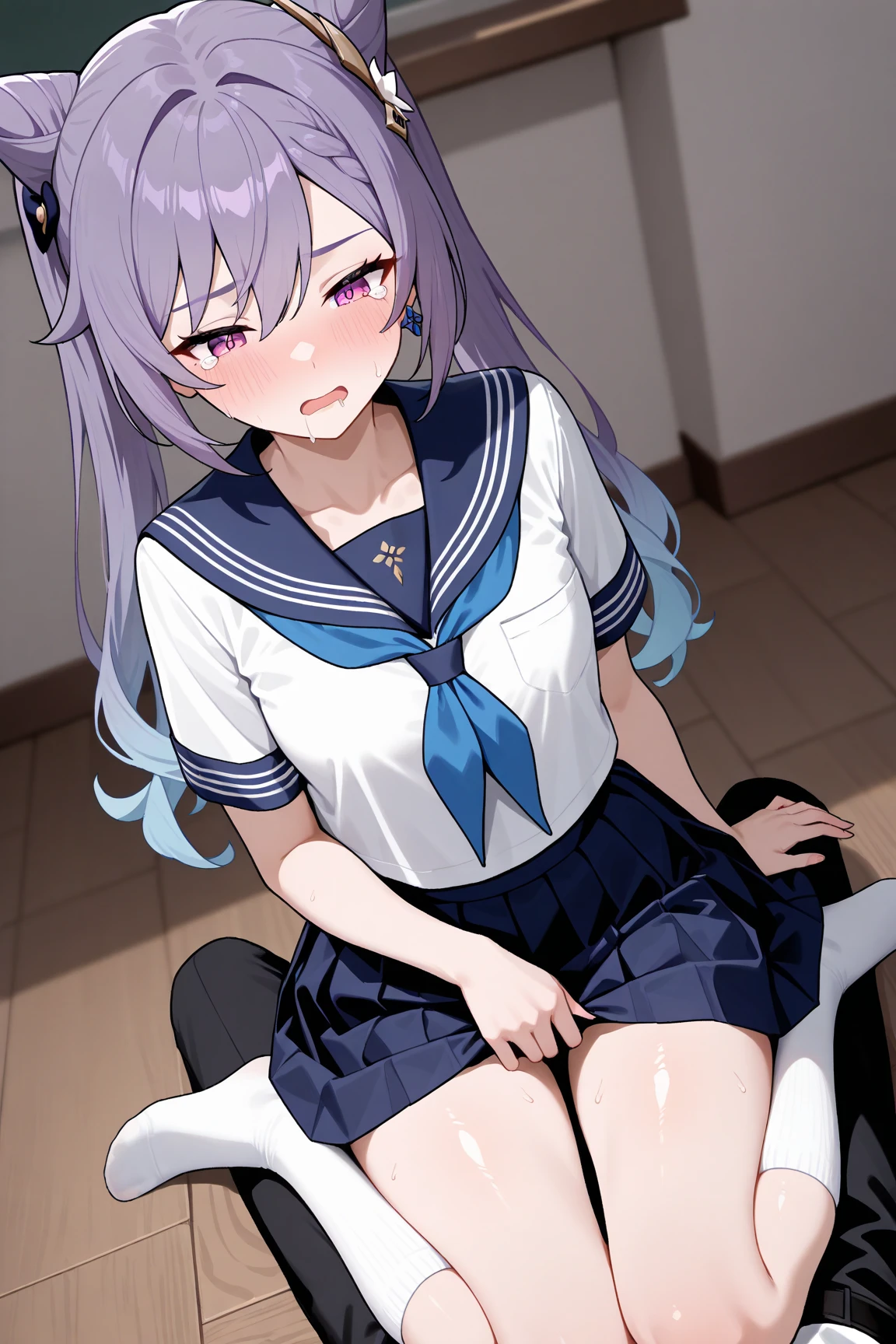 (masutepiece, Best Quality, hight resolution, nffsw, Perfect Pixel, depth of fields, 4K), Beautiful anime girl, Perfect body , ,(cum on body:1.6) , (bukkake:1.6), , , aoba suzukaze, ribbon, suit, jacket,,,,, ,nsfw,(ecstasy:1.3) ,(slut:1.2),(vulgarity:1.3),(fucked silly:1.1),(steam:1.1),(wet:0.8),(trembling:0.8),(tears:0.7) ,(drooling:0.6),(sweat:0.8), wince,(orgasm:1.5), , {{{{{knees to chest}}}}} ,,{{{{{from directly above}}}}},{{asymmetrical docking}},{{boy's lower body}},{{{{girl's face and nipples and navel}}}},{{navel forcus}},{{{{pov}}}},{{{very close to viewers}}},,{excessive cum, intercourse with a man,full body,,,from front,{cum bussy}, hetero, cum,{{girl's liying on back}},faceless male,,{{facing viewer}},hetero,1girl and 1boy,nsfw,{{single picture}}, girl's hands down, girl's arms behind back, hands out of frame, (hardcore sex:1.6),