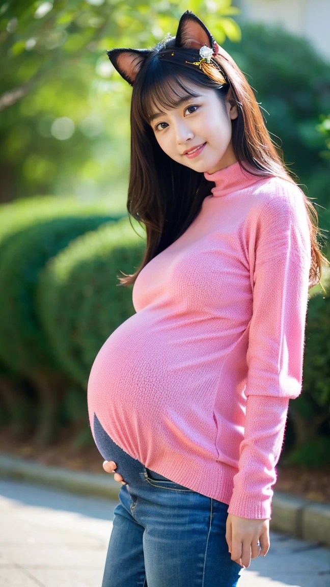 Beautiful young Japanese woman, 4 months pregearing a pink shirt wearing sexy white shorts
place in the rice fields