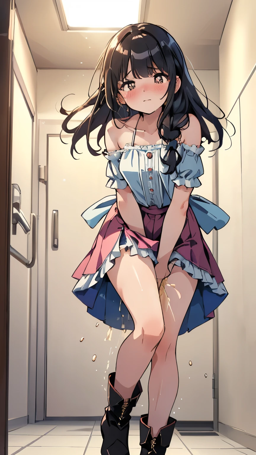 best quality, Girls peeing, cat ears, Long hair, extralange Koteletten, girl pee, piss, pee, pee self, lineares pee, looking down, (Blush:1.5), Full body shot, from bottom, squirt, breasts, rock
