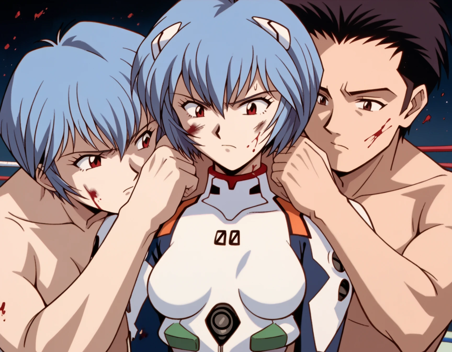 People Girls, Ayanami Rei, alone, Red eyes, smile, Long Hair, Nude, Hair between the eyes, View your viewers, pregnant, On all fours, BIG ASS, Big Tits, Blue Hair, Mouth open, smile, bangs, From above, knees on bed, From before,medium quality, slow, hands behind the head, (Perfect hands, Perfect Anatomy), 8K,