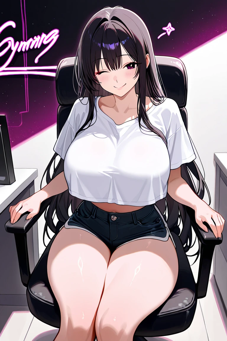 One Woman、beautiful girl、Sit on a chair、Big glasses、Dark Room、computer、Sit in a gaming chair、High-end headphones、Have a handheld massager、computerに向き合う、Ahegao、In underwear、beautiful girl, Highest quality, Stripes模様のブラジャー、Thick thighs、Big 、Big Ass、Black Hair、long hair、Bangs、Sweaty body、I'm sweating all over、Excited、Stripes々Panties、Play erotic games、The monitor is an erotic screen、The monitor shows a naked woman、Excited, she uses a handheld massager on her crotch、Masturbation、masturbation、Masturbation