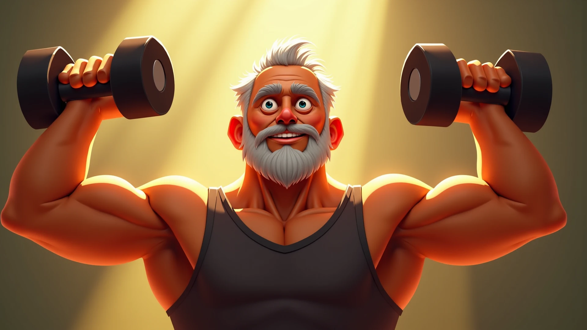 There's a man flexing his muscles in a gym, ele tem cerca de 60 anos, ele tem cerca de 6 0 anos, ele tem cerca de 7 0 anos, arms outstretched, body is strong and upright, ele tem cerca de 5 0 anos, ele tem cerca de 50 anos, 2 arms and 2 legs!, strong arms