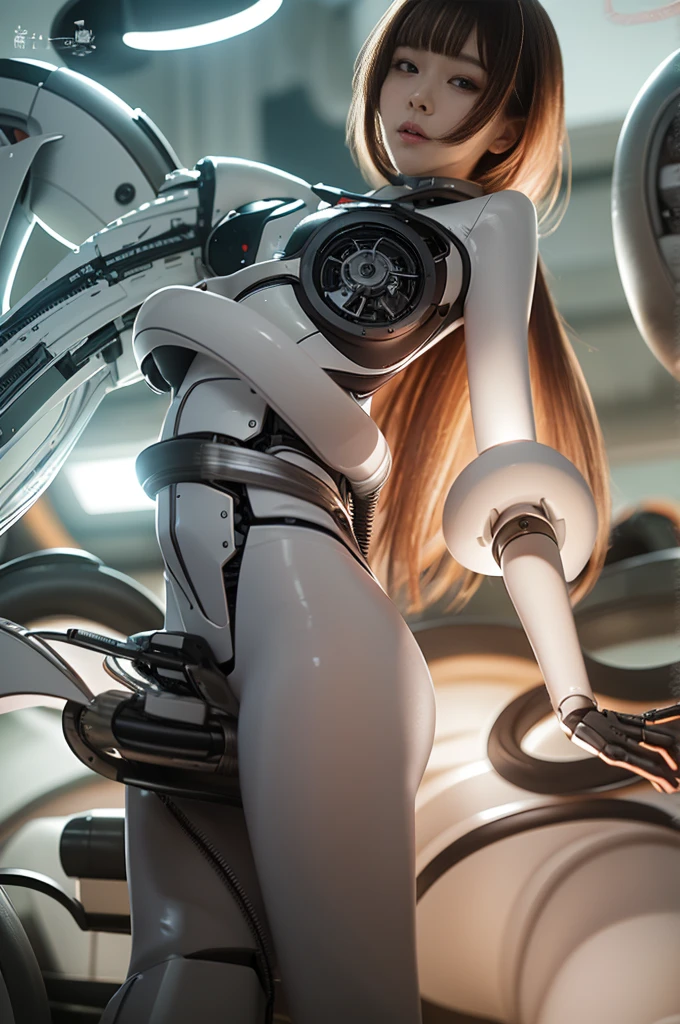 (((masterpiece))), ((((best quality)))), (((ultra-detailed))), (highly detailed CG illustration), ((an extremely delicate and beautiful)),(cute delicate face),cinematic light,((1mechanical girl)),solo,full body,(machine made joints:1.4),((machanical limbs)),(blood vessels connected to tubes),((mechanical vertebra attaching to back)),((mechanical cervial attaching to neck)),((sitting)),expressionless,(wires and cables attaching to head and body:1.5),(character focus),science fiction