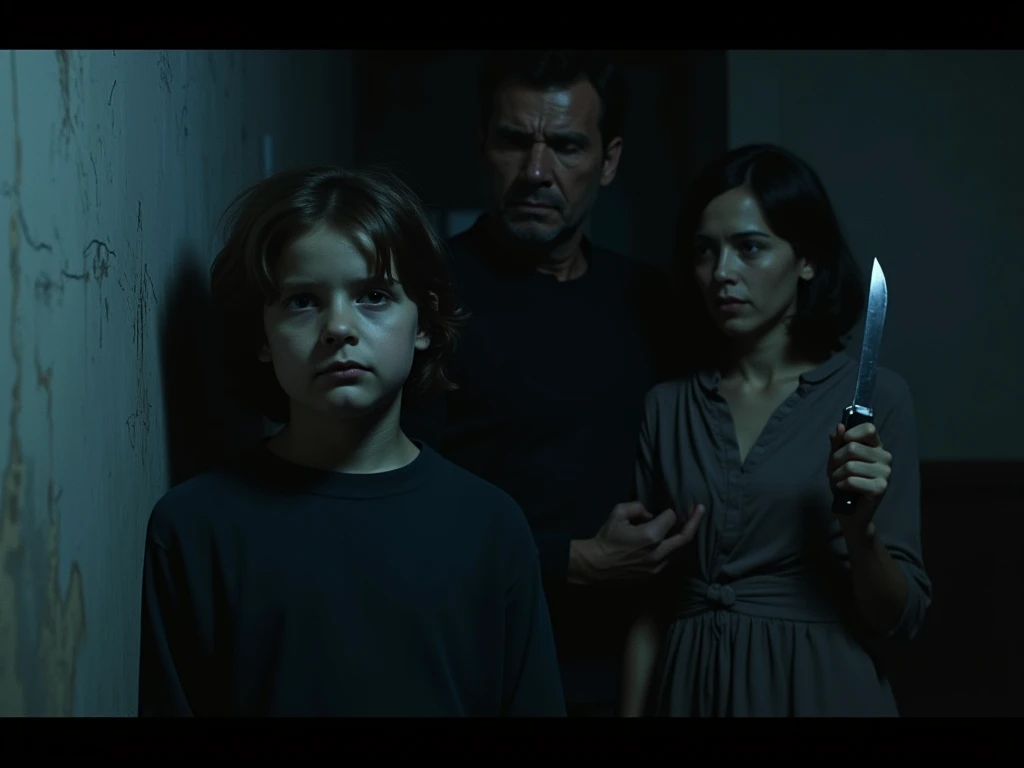 family , father , mother and a teenager , to sneak in , foto family , horror