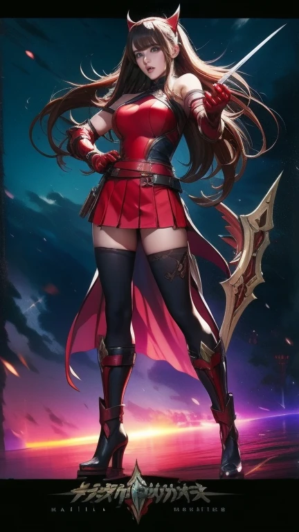 steampunc、Gothic fashion、Blue eyes、Red lips、red hairs、beauty legs、Seduction Pose、Crimson Cloak、Gothic dresses、micromini skirt、White lace shorts、Cameltoe、(((Flying kick while shooting a gun)))、(Full moon in the background)