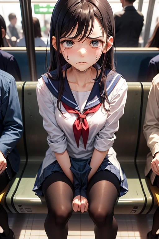 (detailed fingers,detailed hands,detailed eyes:1.5),(shoot from below:1.2),(train interior:1.5),(standing:1.5),(leaning forward),(hand between legs:1.7),remote play,(remote vibrating:1.2),(female orgasm:1.5),(pussy juice:1.5),(embarrassed,blush:1.2),(steam:1.5),(sweat skin:1.5),(saliva:1.3),(looking down at viewer:1.5),(black school uniforms:1.5)