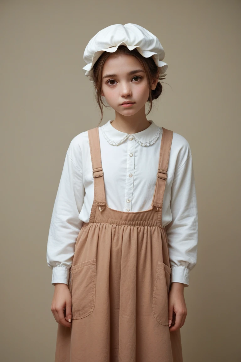 ((High definition, masterpiece, 8k, digital photography)), ((Full body image)), natural illumination, a young girl, cute face, british girl, wavy hair, standing, young face, slender body, thin, slim body, ((Victorian outfit)), ((looking at viewer)), park as background
