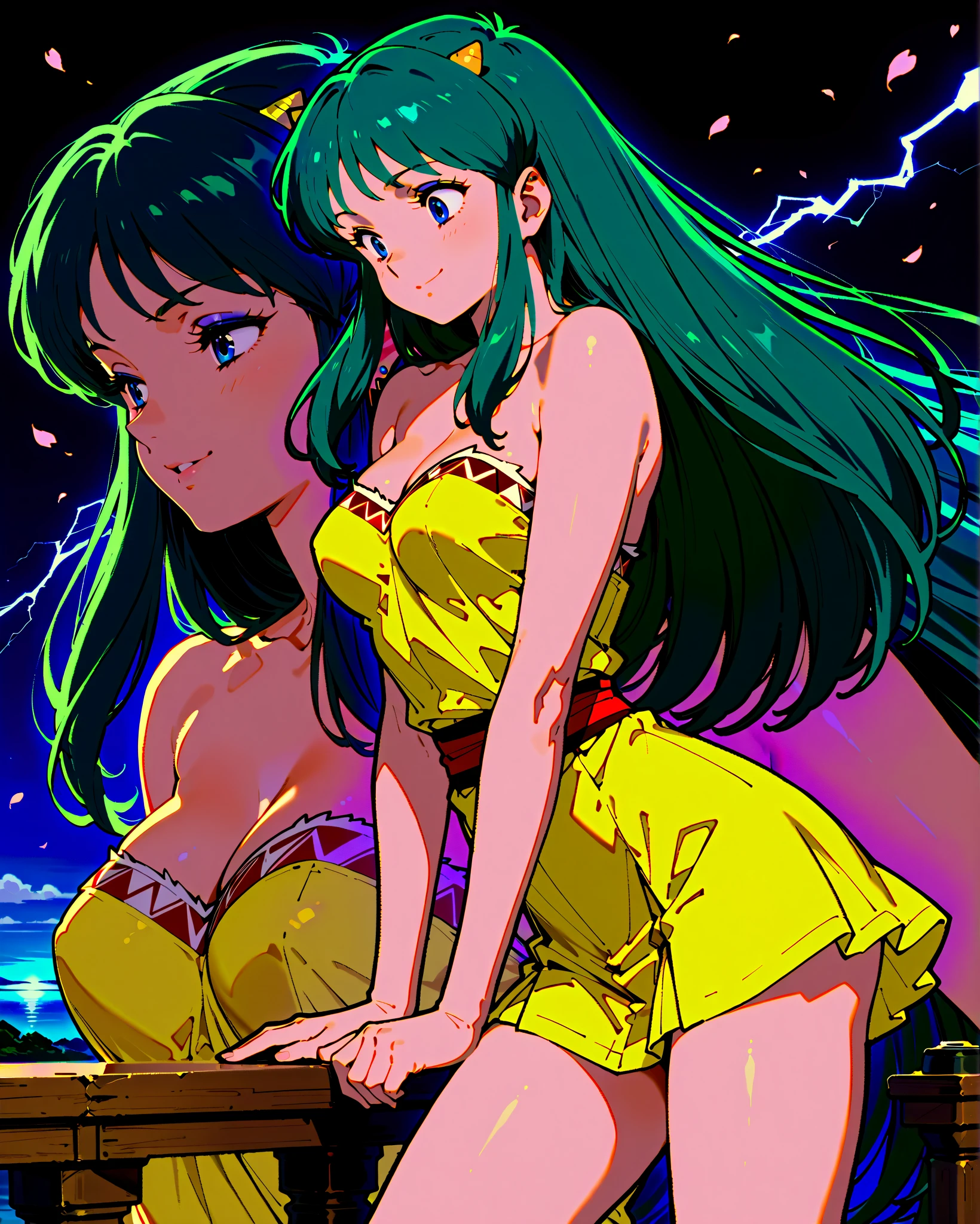 nsfw, nude, naked、 、 run elise jewelria, , green hair, long hair, red eyes, AHOGE. , , Nipples, Big Breasts、Abandoned amusement park、 file, crying ,Flooding、abandoned hospital、fire、Heavy snowfall、frozen、 、whole body, 、 Lightning strikes