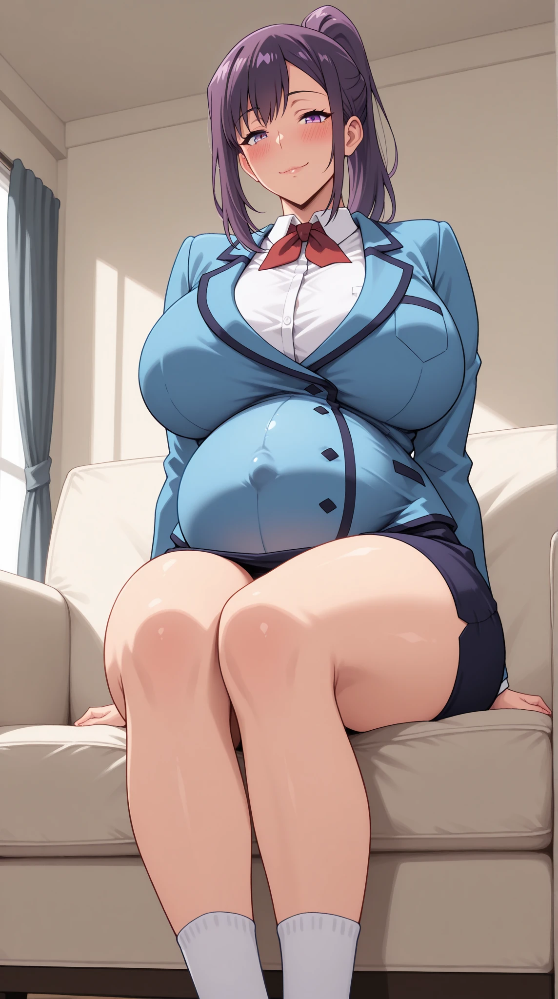 Panty shot、Sit on a chair、Engage your audience、A woman wearing navy blue office lady clothes's outfit with a red ribbon is standing on a train as a young man in a suit fondles her breasts over her good., (Capturing the subjective mind,POV hands,Grab your chest:1.3)、Dorsal position, Exact number of hands, with the good on, show off good, skirt,Sit with your legs apart、 good, panties, underwear, (shiny white satin レースpanties with black embroidery:1.3), (shiny white satin lacy good with black embroidery :1.3), panties that cover the butt、garter belt, Knee socks, Embarrassed look, Feels good, skirt lift, Remember, Realistic