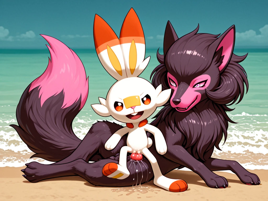 Duo, score_9,score_8_up,score_7_up, an anthro furry female sylveon girl, swimsuit, an anthro furry male umbreon, beach background, standing.
