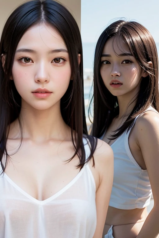 straight hair swaying in the wind 、show your ears、embarrassed look、Horse riding pose with legs spread shyly
(RAW photo, highest quality), (realistic, Photoreal:1.3), masterpiece, Shoulders are very narrow and small、delicate, Slender and beautiful, soft light, (brown hair, Shoulder-length straight hair sways in the wind), beautiful detailed girl, (finger details), Highly detailed double eyes and face, Beautiful and delicate nipples and areola, beautiful and detailed eyes, 1 girl, Japanese, neat beauty, cute, young, smile, 超美しくてcute顔、(small and thin thighs 1.8),(small ass）, All 7 S Bian, , gardenia, (skinny slender beautiful girl:1.4), Thin and small waist and thighs, (full nude:1.3), (realistic美しい柔らかな巨乳), realistic face, realistic body, outdoors、Highly detailed CG Unity 8k wallpaper, highest quality, Super detailed, masterpiece, realistic, photo realistic, 非常に詳細なcute女の子, 20-year-old,full nude、realistic美しい柔らかな巨乳、blush, parted lips, looking at the viewer  , naked pictures、全身full nudeショット , (crowd background), (Cloud Park) , realistic美しく美乳、, 非常に詳しいcute女の子, 20-year-old, ((highest quality、perfect extreme facial details、、((((((two girls))))))、((((((２high school girl)))))