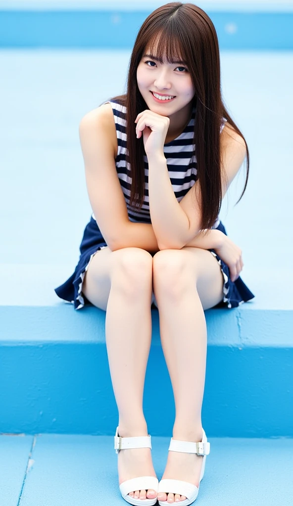Move the center of gravity back, sitting on a soccer ball, open legs, split legs,Put your hands forward from your feet、Put your feet in a ring of hands、pretty embarrassing、pubic hair、Thin leg、mini skirts、90 degree knees、high heels on the ground、hands in front of feet、Hugging legs、Knelt、walkway、RAW Photography、8K、top-quality、 超A high resolution、Beautiful face in every detail、Realistic human skin、naughty expression、front-facing view、angle from bellow、length hair、realisitic、Photorealsitic、cute little、、Squatting deep in the flower garden、cute girl、surreal girl、full bodyesbian, exposed bulky genital area, body facing the viewer, mini bra, showing her mini underwear, barefoot