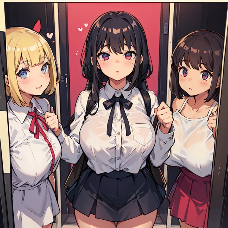Obra maestra, la mejor calidad, Rostros anime, Anime style image of a large harem of college anime girls in tight school uniforms