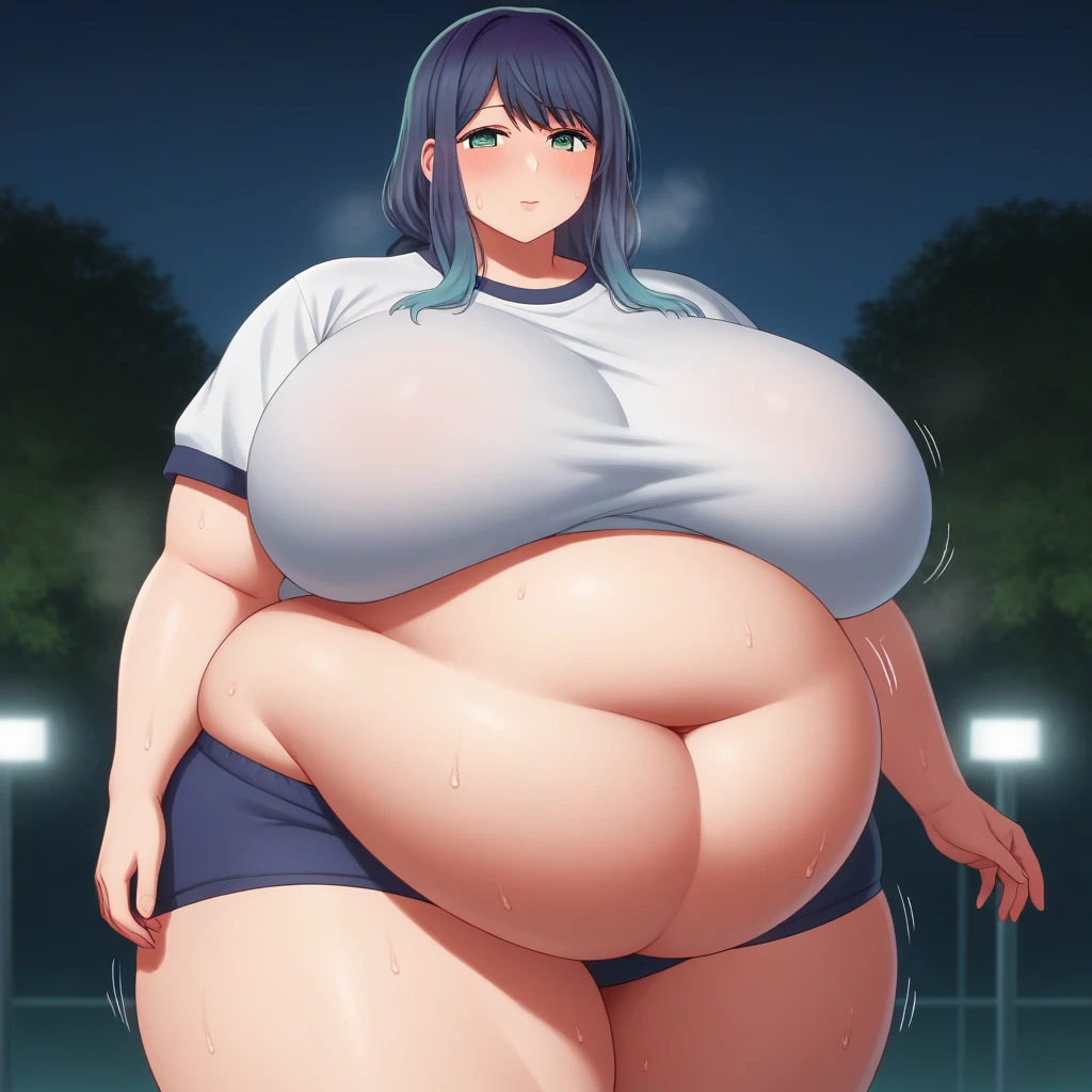 tmasterpiece, Excellent quality, a woman with, (schoolgirl uniform), (rosy face), Shooting outdoors, redheadwear, Shiny oily tan skin, huge long breasts, curvy build, bbw, chubby tummy, thick, NSFW,Vest line