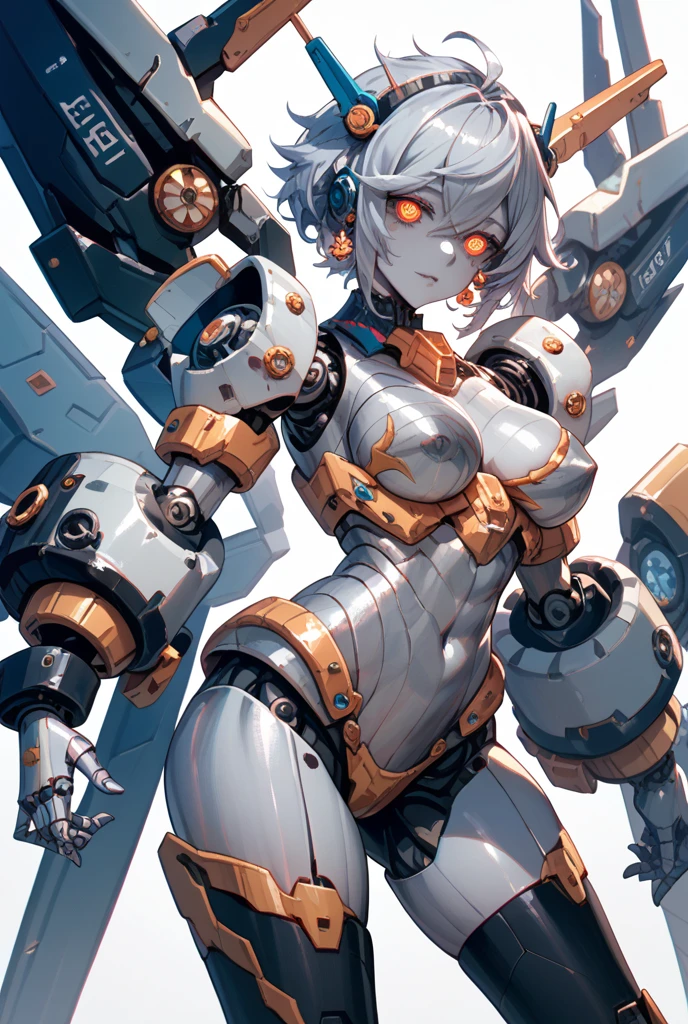 robot girl, humanoid robot, robot joints, full face mask, huge tits