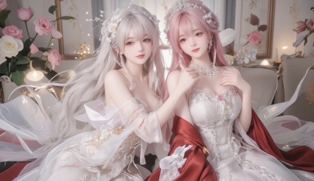 masterpiece, ((Highest quality))、wedding、(4 cute naked girls、A good friend、Standing side by side、kawaii:1.4、12 years old、smile:1.3、smile、Mr.々Hair style、pubic hair)、(((Full nudity、tits、Pussy)))、(Realistic and detailed skin texture、pale pastel wedding dresses:1.2、gem、hair ornaments、Veil、See-through)