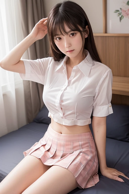 (highest quality,4k,masterpiece:1.2),Beautiful woman,1 girl,sexy:1.1,dark yellow hair:1.1,woman wearing ,soaking wet uniform,super detailed face,lip details,fine eyes,double eyelid,miniskirt white stockings,stand up,(skirt lift), ((skirt lift by myself)),(windy upskirt)、(pants are visible、underwear is visible、Panty shot)、turn up the skirt、Full body shot,show the whole body
