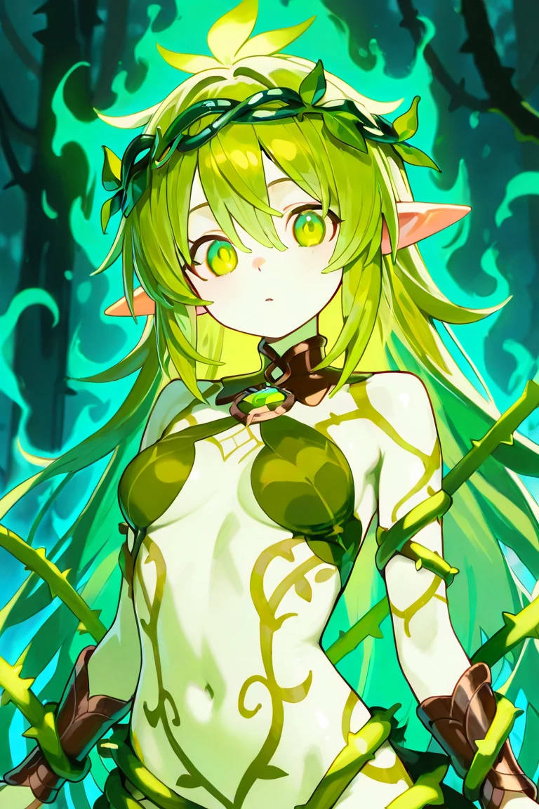 statue of a beautiful goddess, sculpture made of emerald gem, long hair and glowing green eyes, (naked), topless, black background, mysical atmosphere, dark fantasy
