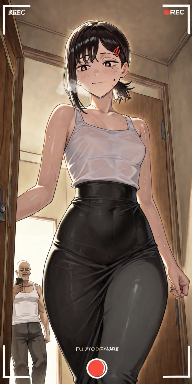 、(masterpiece、Highest quality)、Highest quality, Ultra-high resolution, (((masterpiece))), alone, Sweat、Big eyes, In underwear、bra、Panties、Small underwear、Composition from the front、（Cut the back hair short、short hair、blonde、woman）、Shortcuts、Embarrassed face、Cut your hair short、可愛いwomanの子、Big Breasts
