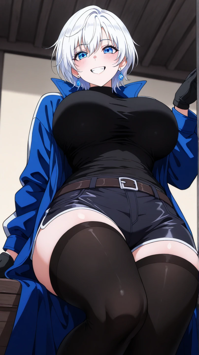 source_anime, rating_explicit, score_9, score_8_up, score_7_up, blonde_hair, goth, gothic, short_hair, looking at viewer, crop top, skirt, thighhighs, black clotges, hellsing, goth girl, ikuchan, red eyes, hair ovwr one eye, indoors, bedroom, fancy wallpaper, 1boy, cuckold, large male, ((size difference)), ((male head out of frame)), light skinned male, pale skinned male, ntr, netorare, vaginal penetration, giant penis, penis, huge penis, fat bastard,  chubby male, lean female, gigantic male, belly, riding penis, sex, bouncing, vaginal sex, huge ass, ahegao, submissive, painful sex, creampie, cum, clenched teeth 