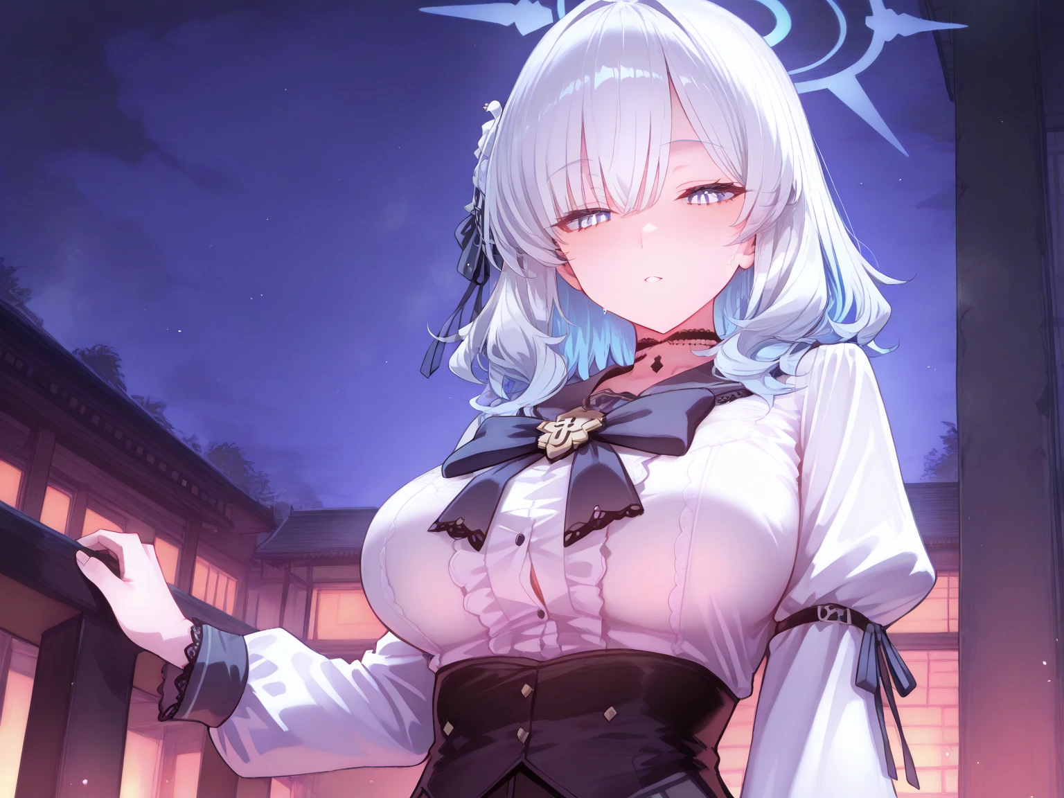 A girl crawls in a park at night,Clear sky in the background. Park benches and soft lighting, Rear photo, (Side photography), looking back at the viewer, (Masterpiece), ((Ultra-detailed)), (Highly detailed), (Expressionless), (Best quality: 1.2), 8K, hdr, A high resolution, absurderes: 1.2, Object perspective, Blurred background, Bokeh: 1.1, Lens flare, (vivd colour: 1.2), High quality texture, Detailed texture, High-quality lighting and shadows, a face with perfect proportion, full bodyesbian, Mature and excited body, Detailed skin texture, vibrant, pale and radiant skin, natural saggy breasts, gigantic bosom: 1.5, High waist, Narrow waist: 1.3, Wide hips, Full buttocks, Detailed beautiful face, (PureErosFace_V1:1.3)(Ulzzang-6500:0.4) Detailed beautiful eyes, Symmetrical eyes, Perfect eyes, Seductive eyes, Beautiful nose, High nose, Clear blush, Detailed lips, Earrings, hoop earings, necklace, jewelry, Sapphire heart necklace, Silver-toned high-heeled sandals, Seductive expression, Smile, Perfect hands, Delicate and beautiful fingers, Detailed beautiful legs, photo-realistic hair, detailed hairs, (Silver dress, Red dress, Blue dress), Chisato Nishiki, Long hair, Blonde hair, (Red eyes: 1.5), Hair ribbon, Bob cut, Red hair ribbon,),Huge breasts,Japan goddess,Blush,