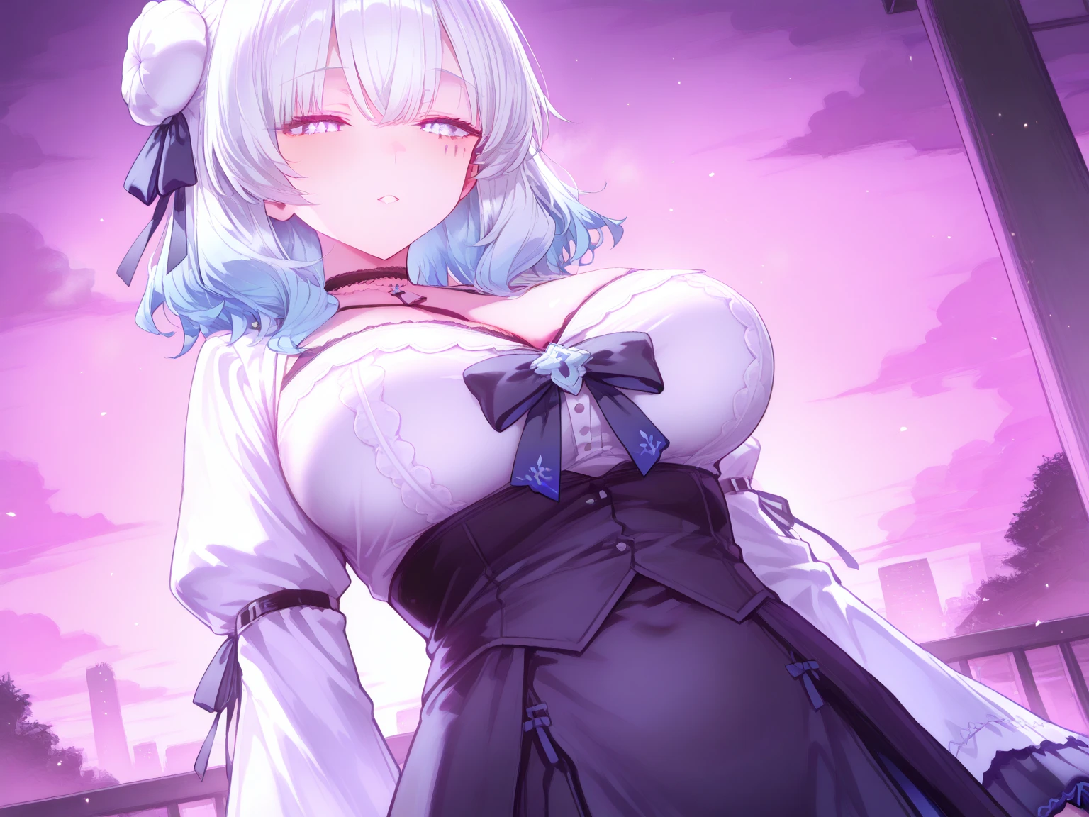 4k,High resolution, (Highly detailed CG Unity 8k wallpaper: 1.3)、one woman's long hair,short hair-、maid、Clean detailed eyes((nice detailed chest,naked,((whole body)),((NSFW)).,((Huge )))),dynamic pose