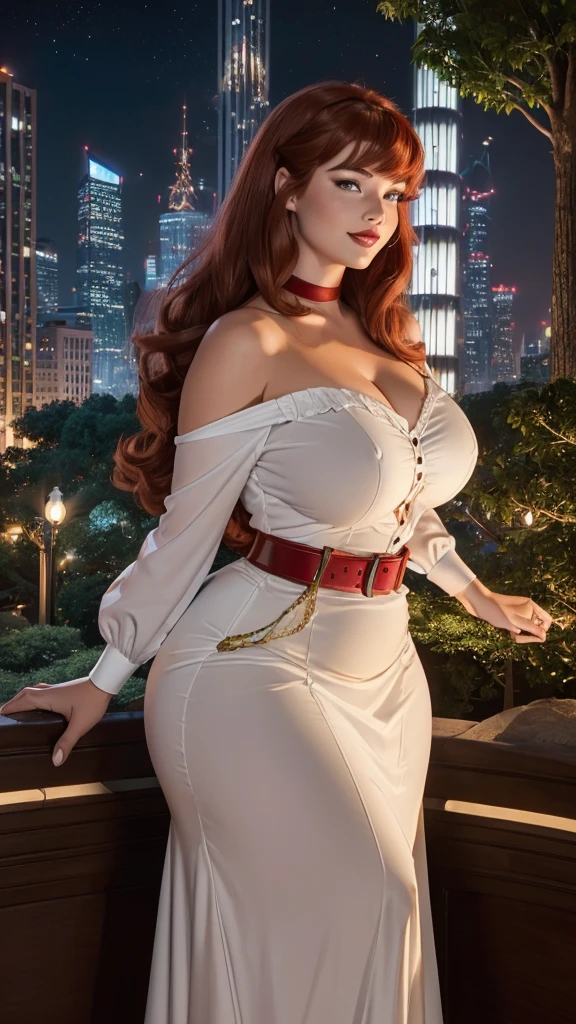A sexy/cute dickensian lady sweet/wholesome that looks like the daughter of Olivia Munn and the comedian Carrot Top. thin, curvy, hyper-hourglass figure. Traditional/conservative dress. Exudes love, submission and conservative values.