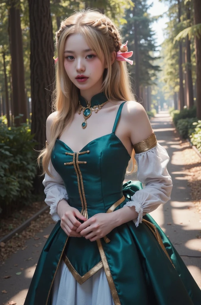 ((Highest quality)), ((masterpiece)), (detailed), One girl, Sexy Dark Magician Girl, Black Magician Girl, Blonde, choker, (Green Eyes:1.5), Long Hair,
break bare shoulders, Blue footwear, blush, blush stickers, Cleavage, The chest is large,clavicle, Duel Monsters, Have, Off the shoulder, Pentacles, wizard Have, (White clothes:1.5),
break looking at viewer,
break outdoors, city,
break (masterpiece:1.2), Highest quality, High resolution, unity 8k wallpaper, (figure:0.8), (Beautiful attention to detail:1.6), 非常にdetailedな顔, Perfect lighting, 非常にdetailedなCG, (Perfect hands, Perfect Anatomy),