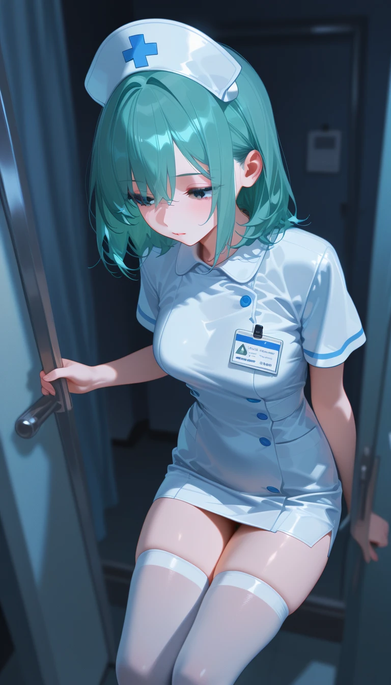 Again:zero's Againm、light blue hair、short hair、table top、High resolution、many girls multiple girls、large crowd、lots of cute girls、big and full breasts、naughty body、See-through、throw、、whole body、Are standing、Look up at me、confused face、blush、embarrassing、Excited、white breath、black pantyhose、female shape'Private parts are clearly visible、I can see your nipples、white skirt、micro mini skirt、very short skirt、hospital、hospital room、Many people々々々々々、in the crowd、bare chest、show your chest、Upper grade、A lot of milk comes out from the nipples、Breast milk gushes from the nipple、white nurse uniform、cat ears nurse uniform、white one-piece nurse uniform、bangs that cover one eye、pink hairpin、sit on the bed、white sandals、white pantyhose、open your legs、open thighs、emphasize the chest、chest to chest、night viewが見える部屋、night view、cat pose