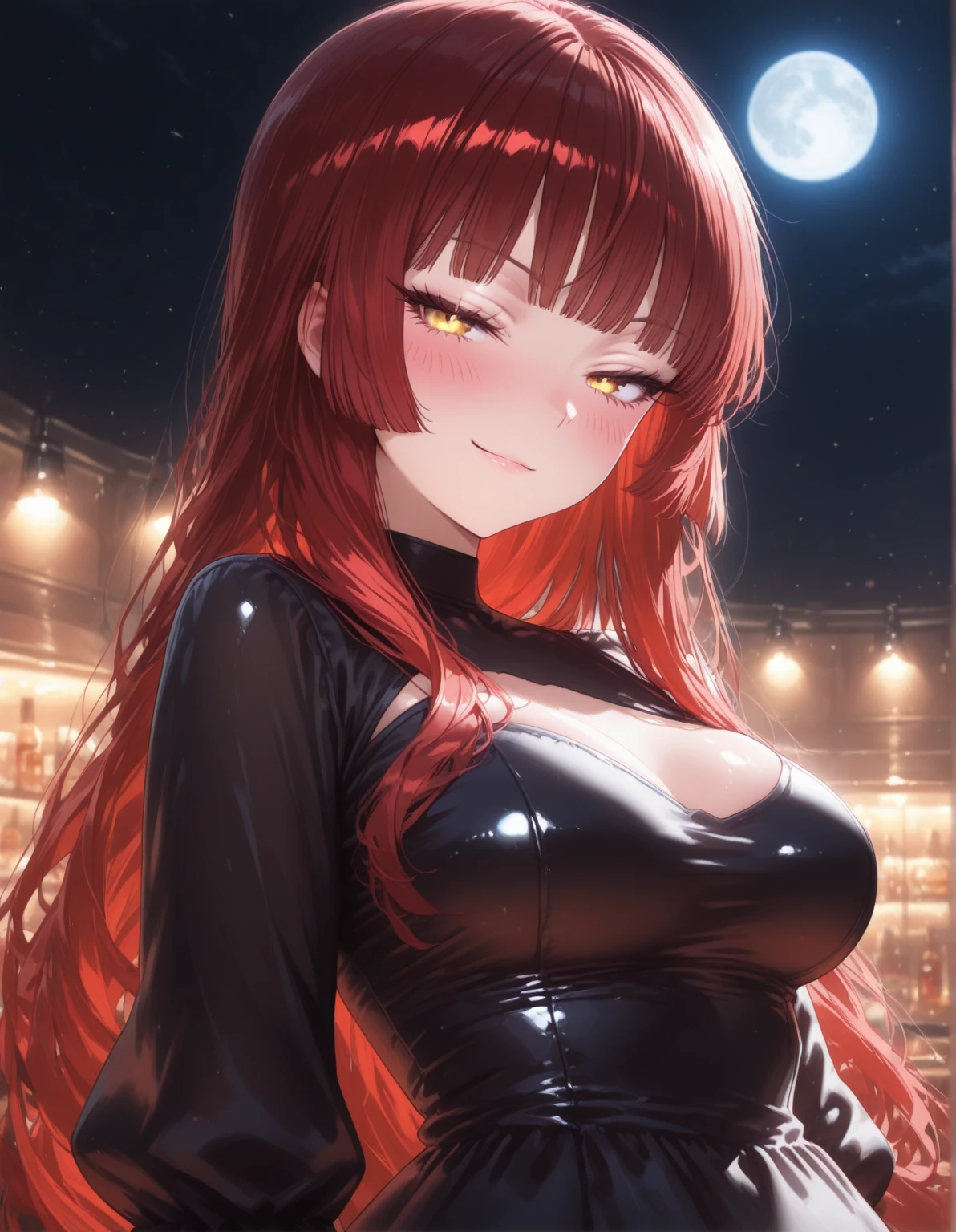 1girl,solo,makima \(chainsaw man\), chainsaw man
,super detailed skin,shiny skin,oily skin,seductive smile,eyelashes,lips gloss,red hair,sidelocks,a braid,large breasts,(impossible sweater:1.05), see through, sleeveless,city,masterpiece,best quality,ultra detailed,high resolution,sharp focus,depth of field