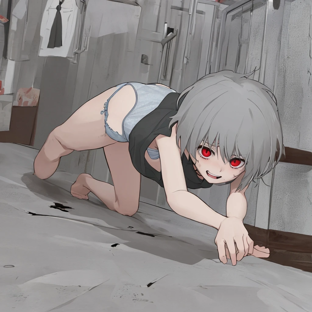 Hentai, Ideal, (perfection:1.1), (flawless:1.1), (highest quality:1.2), (best quality:1.2), dark dungeon, 1girl, laying on the ground, (naked:1.2), (nude:1.2), small breasts, (loli:1.2), (evil smirk:1.1), (frightening smirk:1.1), (detailed body:1.1), short hair, best quality eyes, best quality shadows, 4K, (best quality resolution:1.1), best quality upscale, most beautiful upscale
