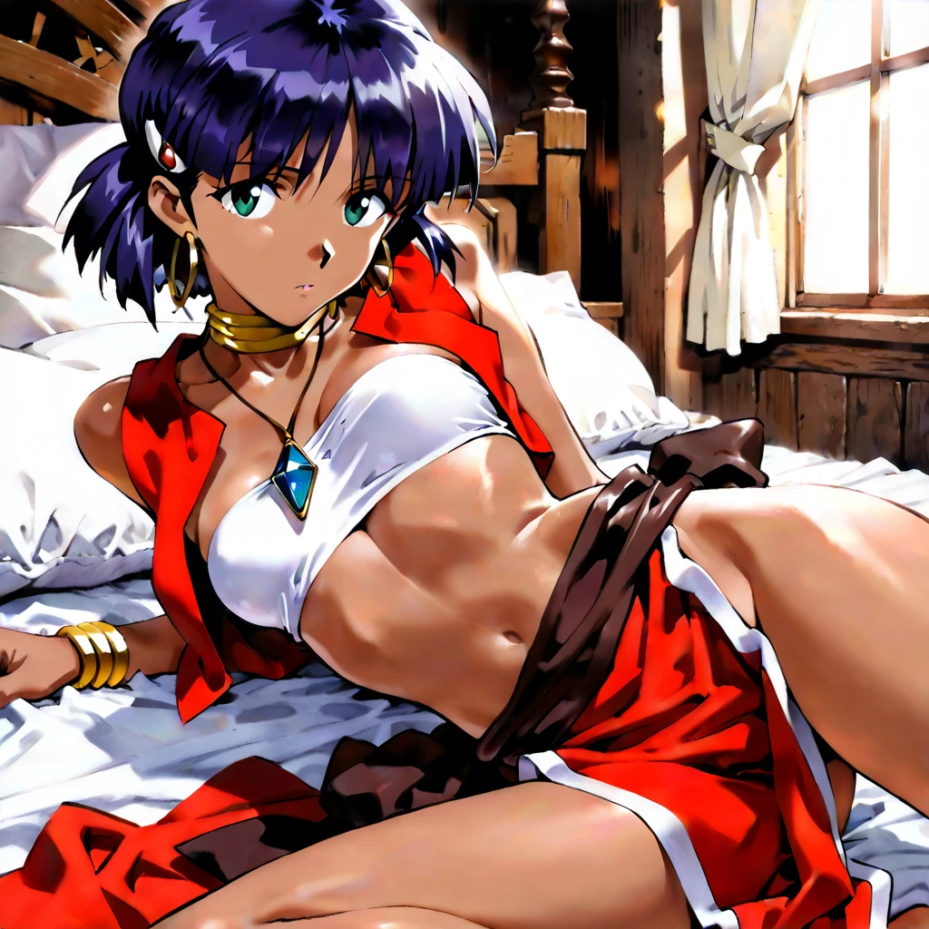 (highest quality:1.3),(ultra-be familiar with:1.5),High resolution,extremely be familiar with CG,unity 8k wallpaper,official art,be familiar with,super be familiar with skin,perfect anatomy,beautiful be familiar with eyes,(アニメのスクリーンshot:1.1),very delicate and beautiful,90s anime,90s anime style,cel shaded anime,1 girl, ((nadia arwal:1.52)),(Ammar,evangelion anime style:1.37),((black skin,fine skin,dark purple hair,White Bando Swimsuit,red vest,Gold collar,Necklace with large light blue gemstones:1.52)),full_shot,smile,seaside sandy beach, (shining eyes),blends well with the eye,blends well with the eye,focus of the eye,(Carefully crafted brilliance, sky blue lens flare:1.7),(expression of joy:1.51),octane rendering,rainbow paint drop,Woman made of paint,Full Paint,(movie background),splat,splash,dark and blurry background,close,(best lighting, very delicate and beautiful),Detailed beautiful shine,(soft light:1.2),(soft money tone lighting),Warm and soft lighting,dramatic light,((cinematic light)),ambient occlusion,ambient light,violently,powerful,Absolutely eye-catching splashes of color,((caustic)),raytraced reflections,light shines,waiting for happiness to begin,dutch angle,