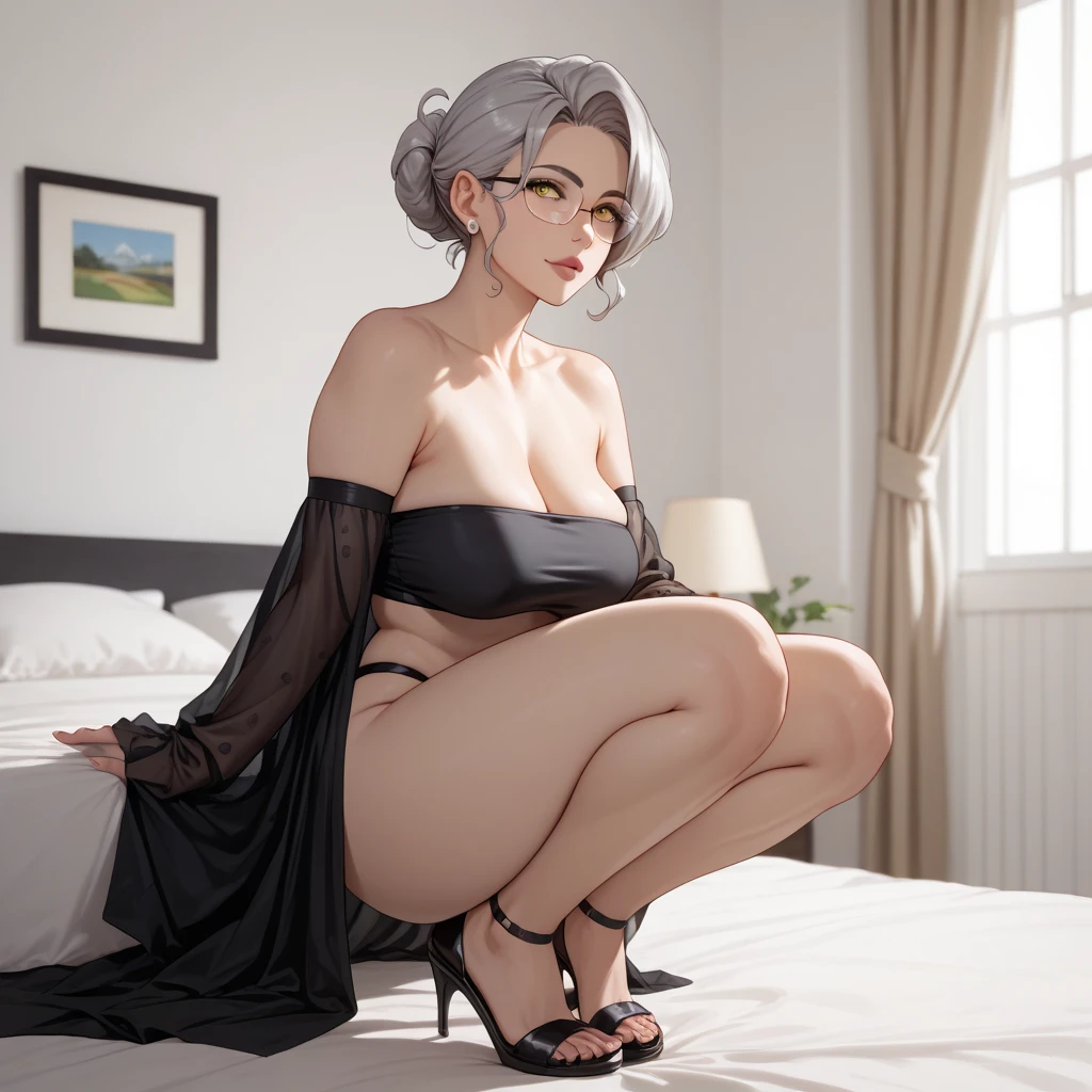 Japanese women Silver Hair Lying on the bed, looking up at me with his tongue sticking out Are crying The waist is small