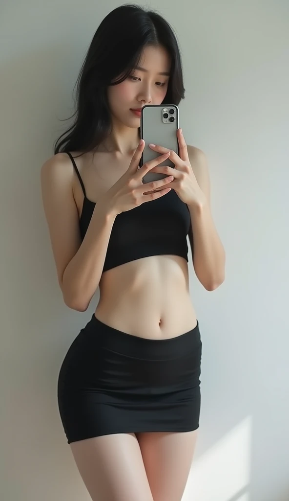 Ruiva tirando foto no espelho, cabelo redoranjado, cabelo comprido, seios grandes, tetas enormes, cintura fina, coxas torneadas de academia, coxas musculosas, full hd, 4k 