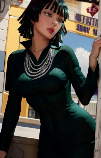 Masterpiece, Best Quality, Super Detailed, High Definition, Expensive Resolution, HDR, Super Detailed CG, Beautiful Details, Depth, Fine Texture, Super Fine, Complete concentration, (Fubuki), sexy, pale skin, blue eyes, black hair, smirk, black dress, skin tight, (holding a giant strawberry), vibrant colors, detailed eyes, highly detailed, fine detail, intricate details, volumetric lighting, 
