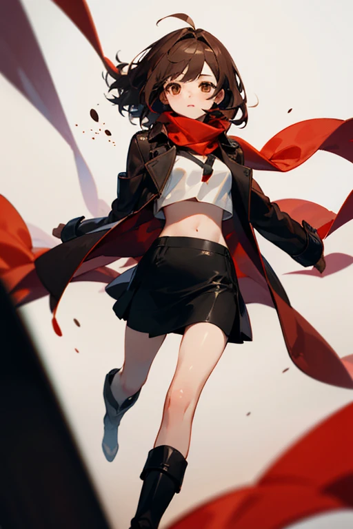 ((best quality)), ((masterpiece)), (detailed), A beautiful young teenage girl, dark brown hair with red strips, dark brown eyes, wears a red shirt and black jacket, black jeans and dark red shoes, wears a black and white comedy mask, beautiful, hot, cool, god, digital 