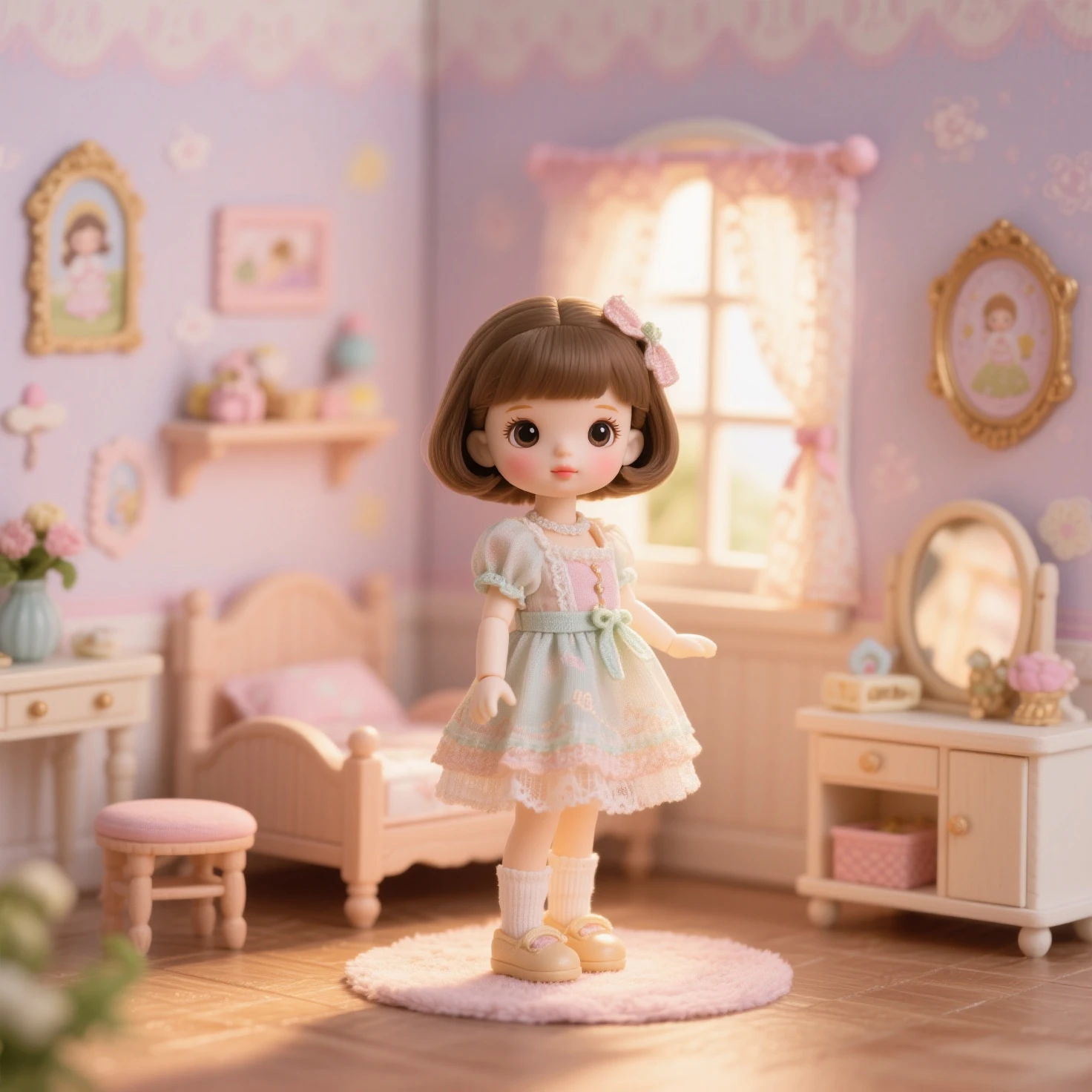 Symmetry, little girl room, cute, lovely, (best quality, masterpiece, Representative work, official art, Professional, high details, Ultra intricate detailed:1.3)