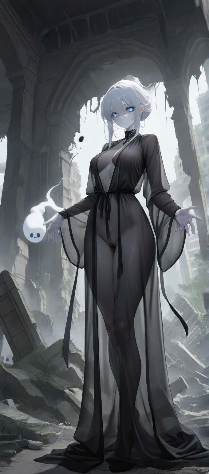 Overgrown hell life, ancient one, abandoned garden, mutated, white rose creature, female spirit, white skin, Gardevoir,