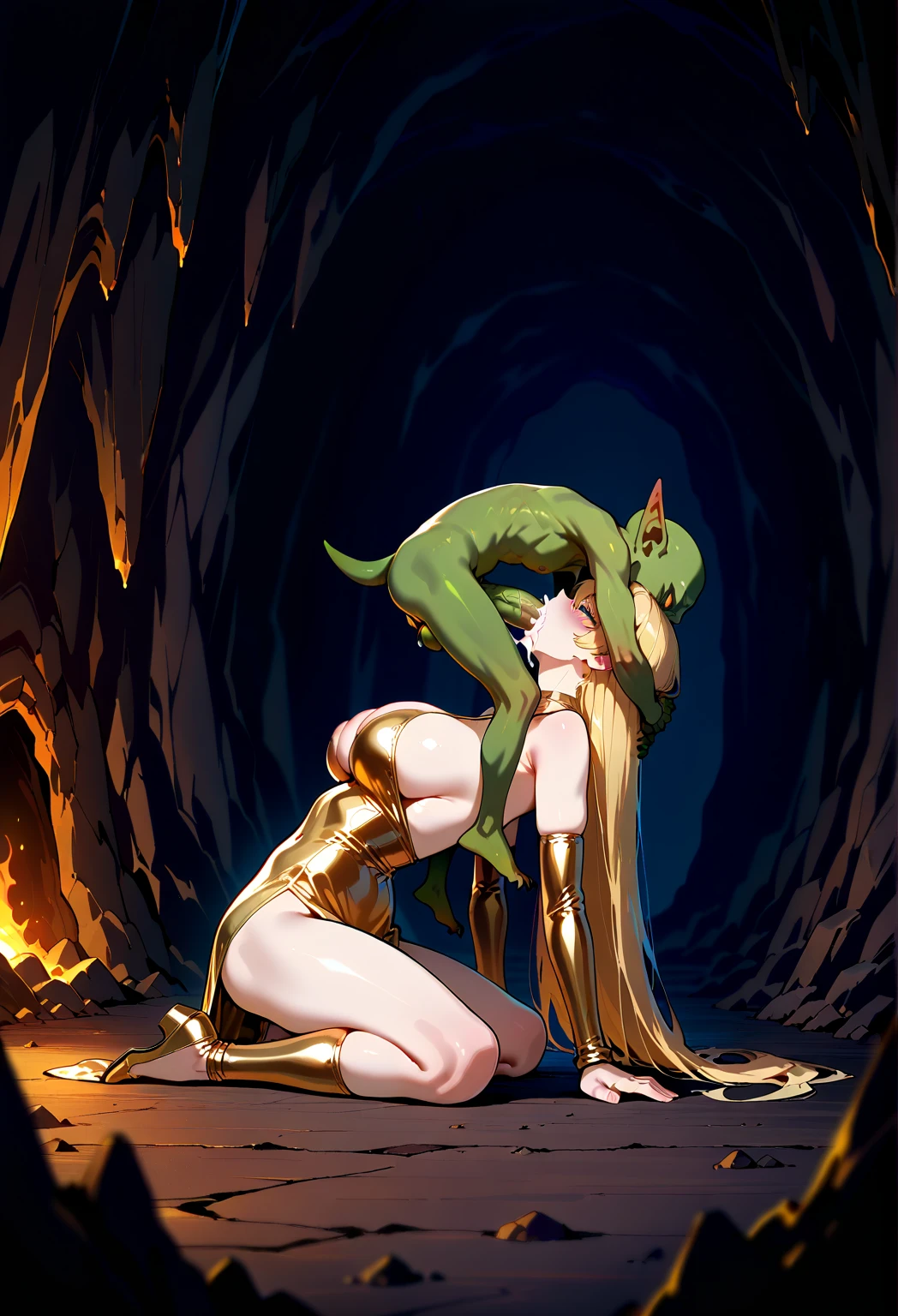 ((highest quality)), ((masterpiece)), (detailed), (Perfect Face)、(The woman is a female alien named Princess Leona, with long, straight light brown hair, a slender figure, but normal breasts, and a gentle smile. She is hugged and caressed all over by an alien man as they engage in passionate sex.)、The strange alien and the woman are in the alien nest, making love and having sex with the alien, and the woman is screaming with pleasure as she climaxes.、A woman has a large amount of semen ejaculated into her pussy by an alien, and a large amount of semen is overflowing from her pussy. The woman is wearing an alien suit and has alien decorations.