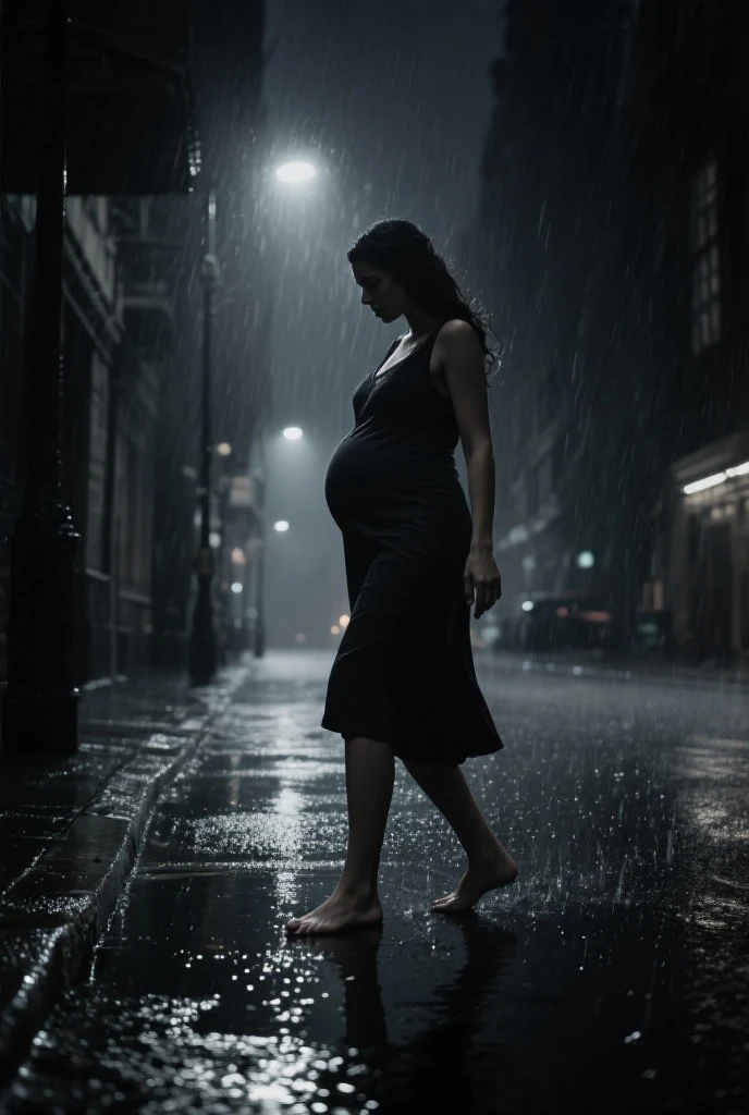 Masterpiece, Best Quality, 3D, 1boy, male, solo, pregnant, mpreg, androgynous, long hair, black hair, dress, waddling, alleyway, night, dark