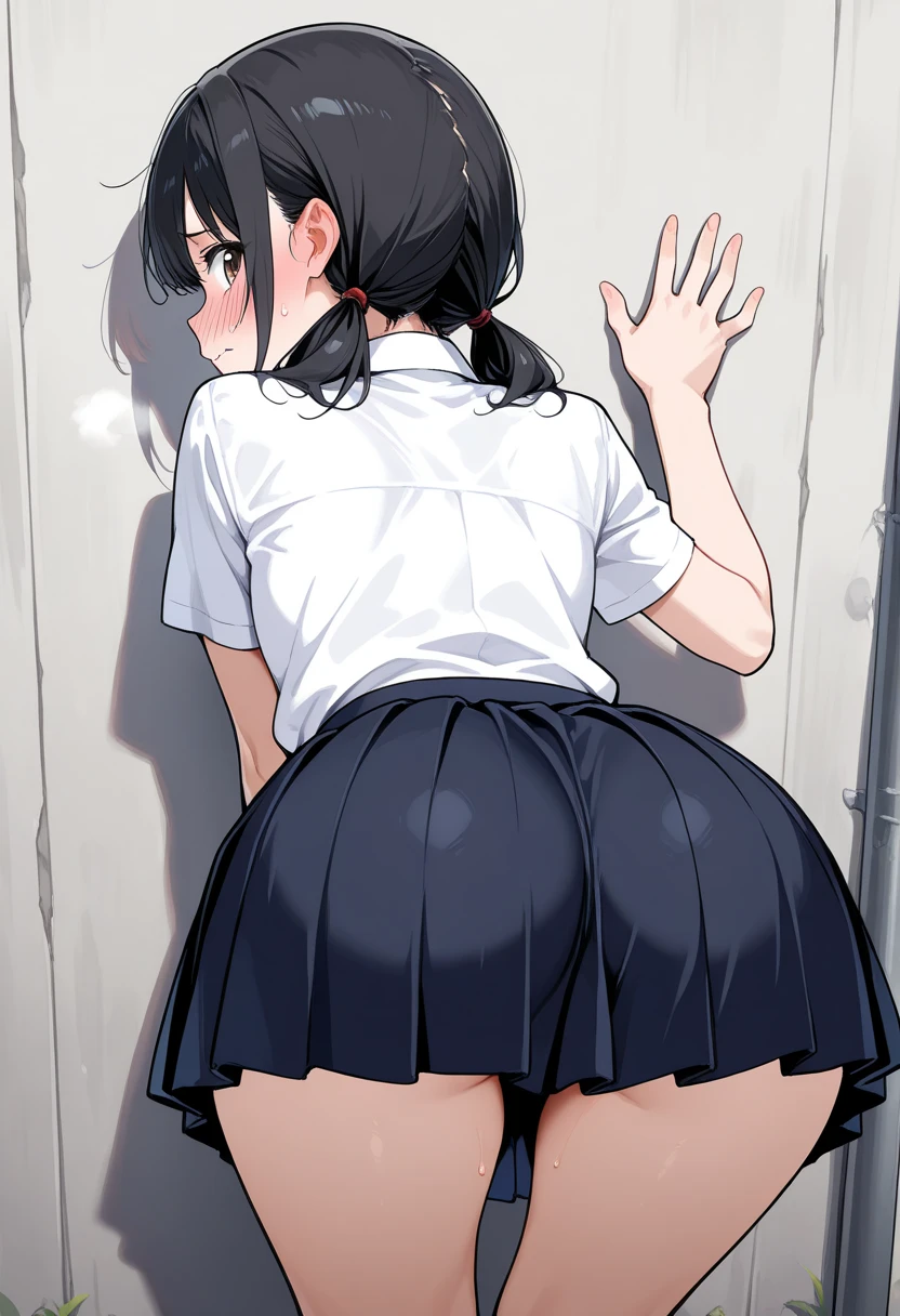 Anime girl with long hair and skirt standing in front of a wall, Lit from behind, Bend your body, thick, , Beautiful anime girl crouching, (software) Safe at Work, [ 4k digital art ]!!, shikamimi, Thick tail, Anime girl in maid outfit, Butt, lower angle,(Hands on hips),(Put your hands on your hips),(masterpiece), (One serious civil service commissioner: 1.3), (Super thick and plump body: 1.3), (巨大な胸とButt)), (Small Head: 1.2), (Very small uniform)), (Shiny skin: 1.2), (A speech while crouching in the stands in the schoolyard in the morning)), {fat},1boy, penis, doggystyle, from behind, spreadassms, chubby body, fat body, short,ultra detailed, masterpiece, best quality, blush, a woman, rolling eyes, open mouth, school girl, wearing , wearing glasses, classroom, sunset, light particles, hdr, brown grey hair, midium wavy hair, shiny hair, bang, single braid, clear grey eyes, Smiling Kiss, Tongue Out, アニメ ,orgasm face, sexual climax, bitch, back shot, back view, low angle, from below, back view, arched back, looking back, all fours, chubby body, BIG ASS , saliva, BBW, slender waist, anal, seiza, hands on head,white eyes, Hand Drawn, Showing Ass, Bobcut, Knee socks, (Super thick and plump body: 1.3), Butt sticking out, Close your legs, seiza, spread legs, pleated skirt, Stretch your arms back, long pleated skirt, Buttがみえない, Buttが隠れる, Arms folded behind back, Super big butt, Awesome numbness , Plump , Chubby, Butt sticking out,