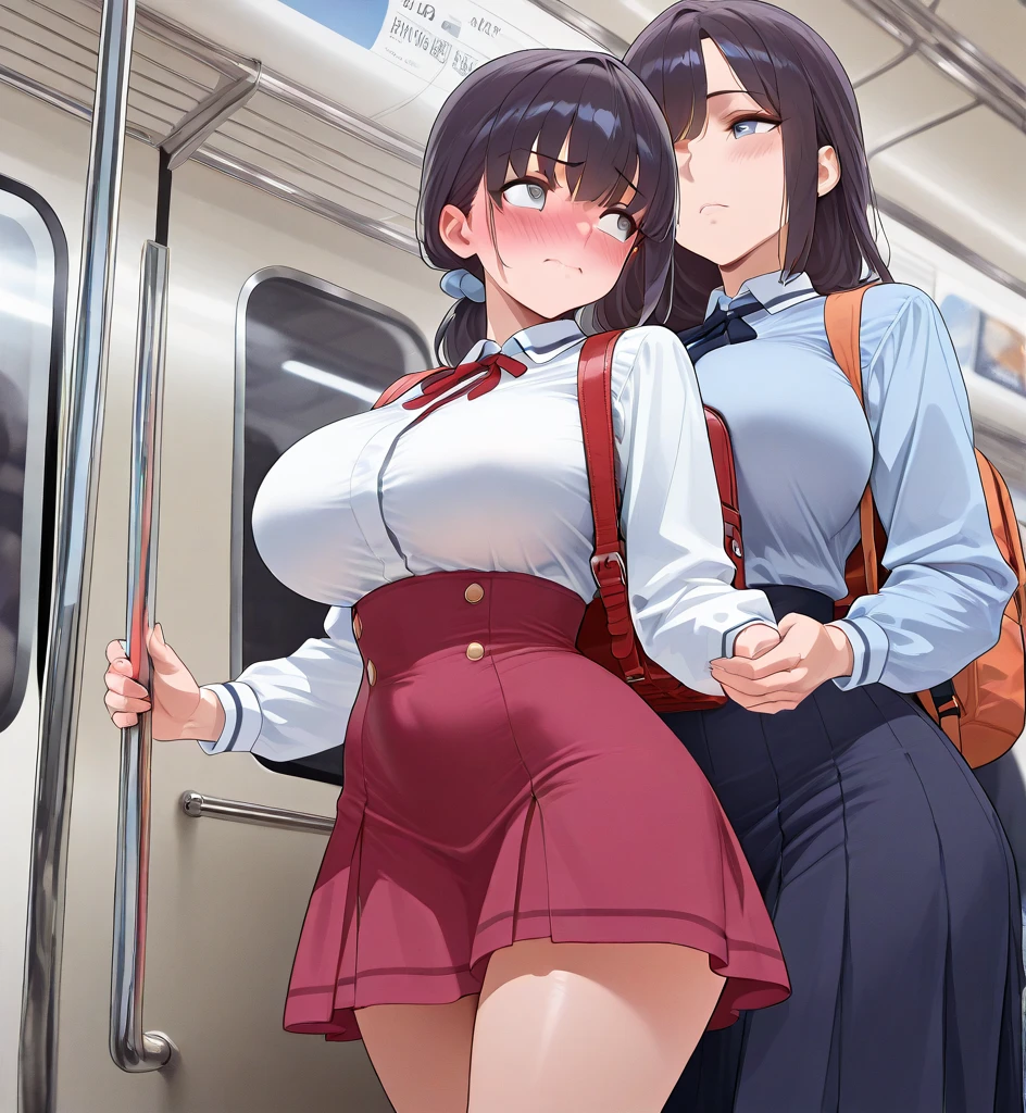 ((highest quality)), ((masterpiece)), (Familiar), A high school girl riding an escalator on her way to school、Glare、Navy Blazer、mini skirt、Navy blue socks、Rear view、Secret photos、(View from directly below)、Navy blue socksのクローズアップ、mangaコマ割り、Manga style、manga、Station Escalator、Everybody line up on the left、顔のみのコマとRear viewのコマ、Camel Toe、Giant tit、Nipple Puffs、Cleavage、Plump、Super big breasts、Super big butt、Earrings、Earrings、necklace、Thick lips、Heterochromia、Bracelet、Caster wheel、first round、hair charm、Lip gloss、eye shadow、long false eyelashes、well-groomed eyebrows、Tear bags、Lip gloss、Red lipstick、Eyeliner、red cheek、Headband、ribbon、Manicure、Pedicure、nail