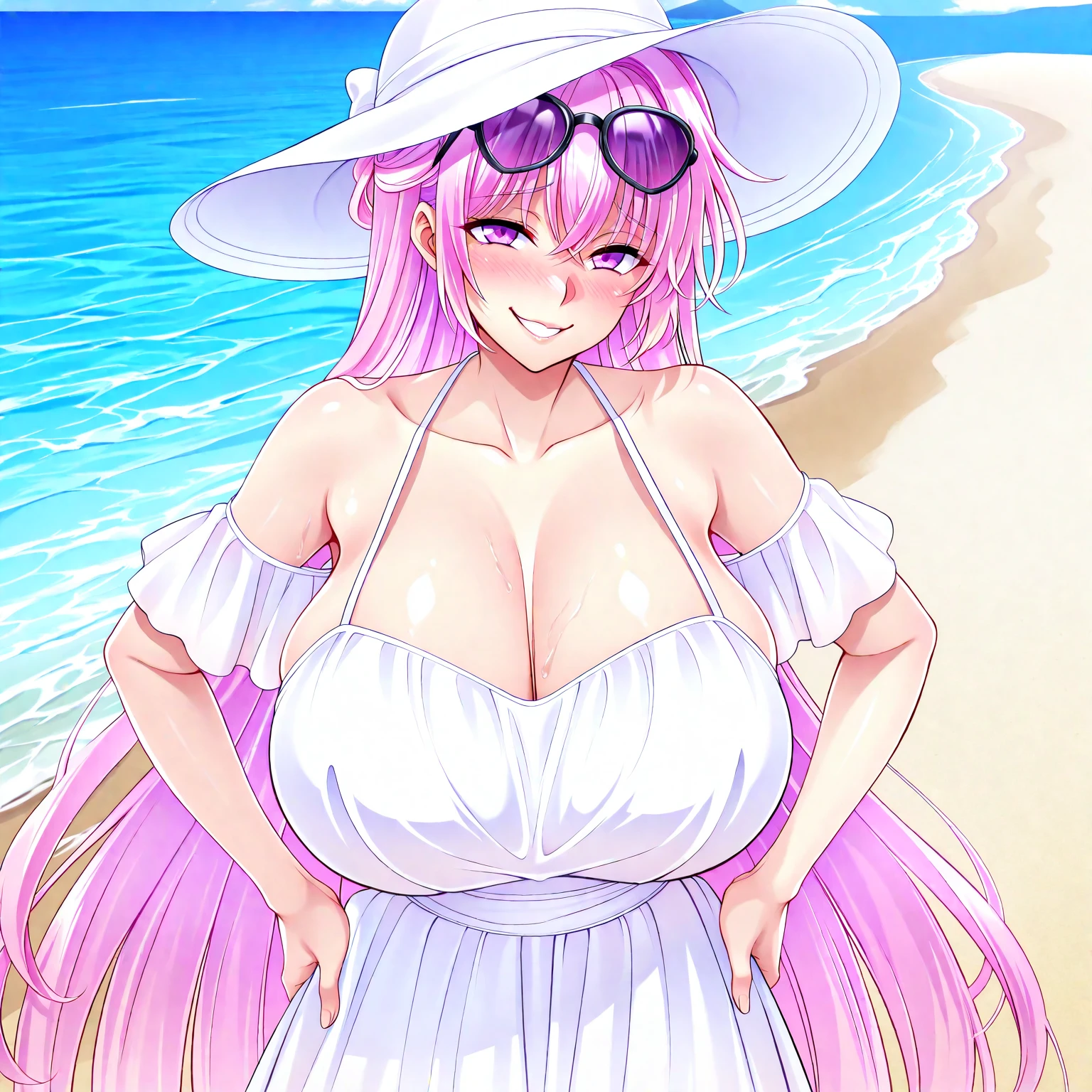 Shark girl, very sexy, big breasts, wedding dress bikini, Stick out your tongue and drool., Sweating