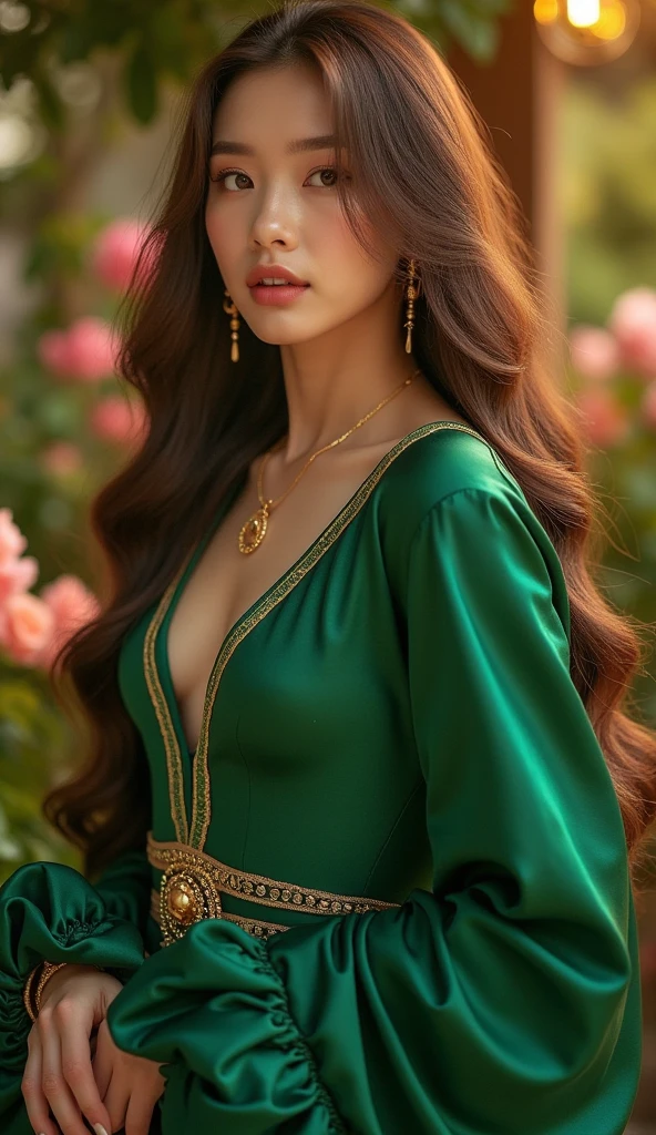 A woman dressed in green stands in a room holding a sword, Highly detailed art gems, Vrop Rosdroze, artgerm details, Style Art Germ, Allie Fell and Artgerm, Art Jam and Wallop, Artgerm and Lost Rose, Art James' Style, Lost draw 1. 0, WLOP and Artgerm,(((Pose: A woman with legs spread 120 degrees apart, hands behind her head in a squatting position,)))),((She smiles sweetly and looks at me)),((((Height 2mIt sits on a transparent glass table.,2mShooting from below)))),