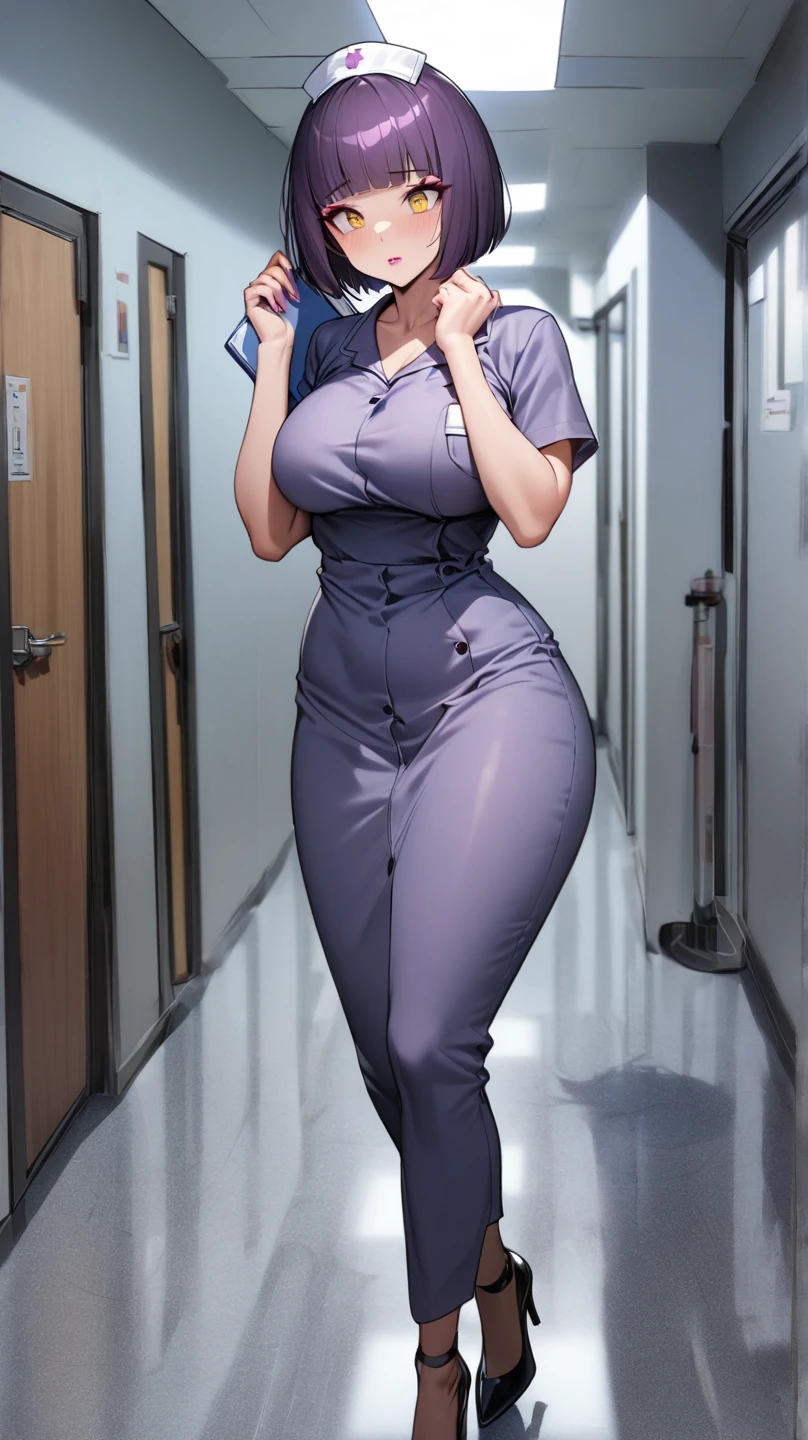 White torn transparent nurse uniform、Elegantly draped over her curvy figure、In a hospital、leg apart、Upturned buttocks、There are crowds、With a mysterious and sexy touch、soaking wet、the lighting is subdued、casting soft highlights and shadows on her charming features、perspired、Bare legged、Bare back、Bare crotch、Lower milk is exposed、long leges、Black heels、Large breasts、perspired、Three-dimensional facial features、4k、8k、RAW photography、best qualityer、(Short black hair)、A high resolution、High-quality photos、Keep one's mouth shut、Play with bad expressions、Watching from behind、(Dewy、Tong)Full view