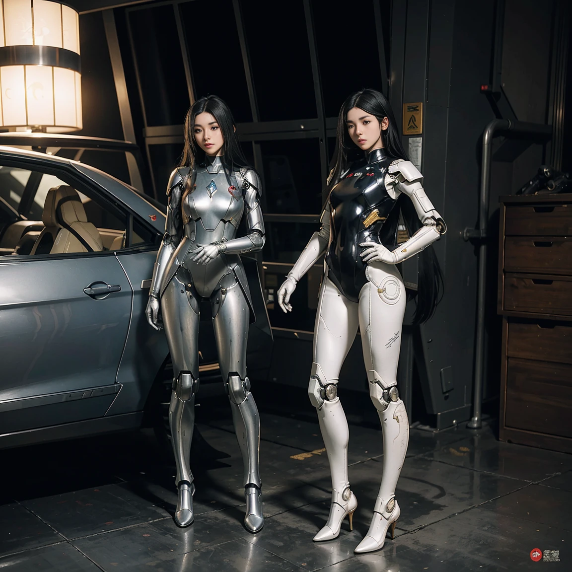 masterpiece, best quality,Japaese Cyborg Girl,Plump , announcer,control panels,android,Droid,Mechanical Hand, ,clothes with a sense of mechanical technology, Robot arms and legs, Black Robot Parts,Black hair,Mechanical body,Blunt bangs,White abdomen,White robotics parts,tube dress,perfect robot woman,perfect android woman, perfect mechanical woman,future laboratory,android factory,cyborg factory,robot factory,cyber pank,charging spot,long tube,thick cable connected her neck,bowing,maintainance her,repaired her,full eyes,dark black tights,a bit chubby