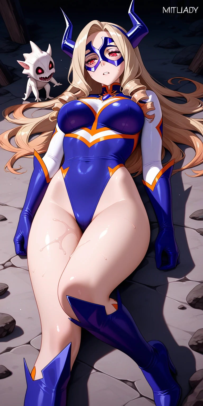 Female Combatant、Blonde Japan girl、Close-up of a girl in a black leotard、Black glossy leotard、Black boots、White gloves、Saiyan Girl, wonderful, Nano Girl, Female body type, Inspired by Hiromu Arakawa, Anime Manga Robot!! Anime Girls, Fubuki, Full Body Suit, by Hiromu Arakawa、wonderful, silk, Beautiful and attractive anime teen, Anime Girls of the future, tears,Drooling,Pee,Sweat,Tongue out,incontinence,Peeing、Estrus、Eyes wide open,Estrus,Blushing,Nipples are erect,Face is hot、Lust、incontinence、Bow-legged
