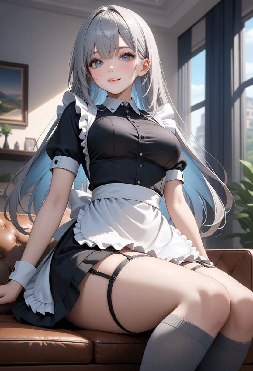 （（（highest quality、first-clasasterpiece、Normal body、8k、Detailed face、Ultra-precision、Normal hand、Normal finger、５Finger、Highest）））、beautiful girl、Silver Hair、Small breasts、Shortcuts、Naked Apron、Sleeveless Apron、Mini apron、bedroom、Constraints、Tie your hands、lotion、lotionまみれ